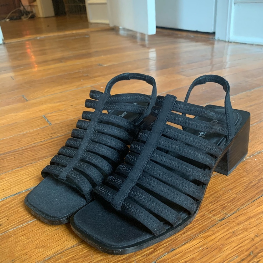 Jeffrey Campbell stretchy black sandals, size 7.5